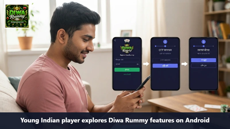 Young Indian player explores Diwa Rummy features on Android
